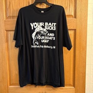 Men’s Fishing Graphic Black T-Shirt XL YOUR BAIT SUCKS AND YOUR BOATS UGLY